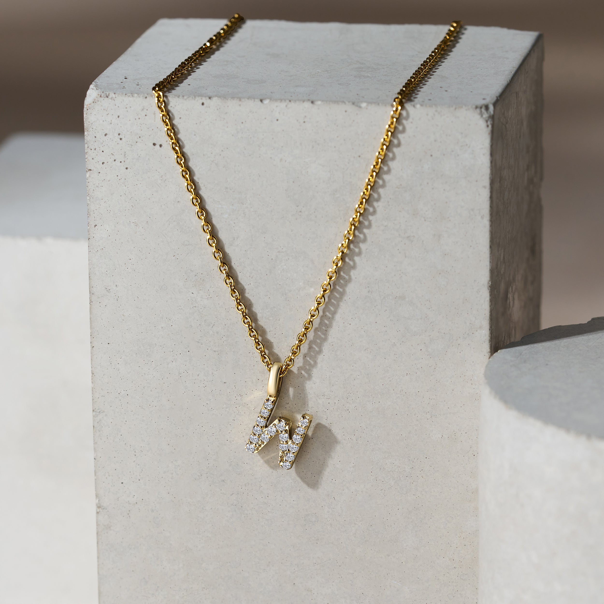 Love Letter Initial W Lab Diamond Necklace set in 9K Yellow Gold